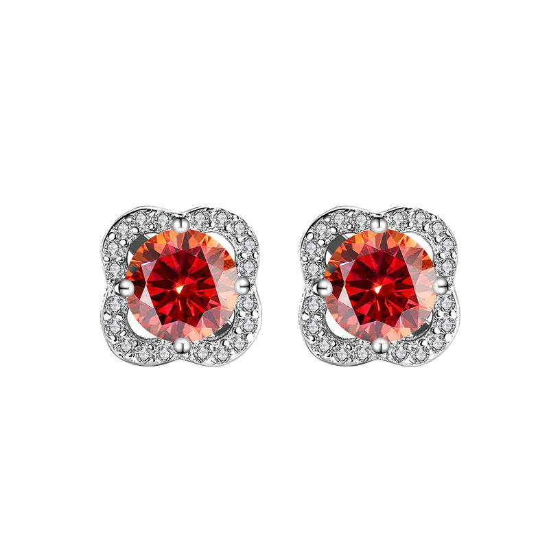 S925Pure Silver Moissanite Four-Leaf Clover Original High-End Earrings Cluster Full Diamond Elegant Simple Women's Earrings Wholesale