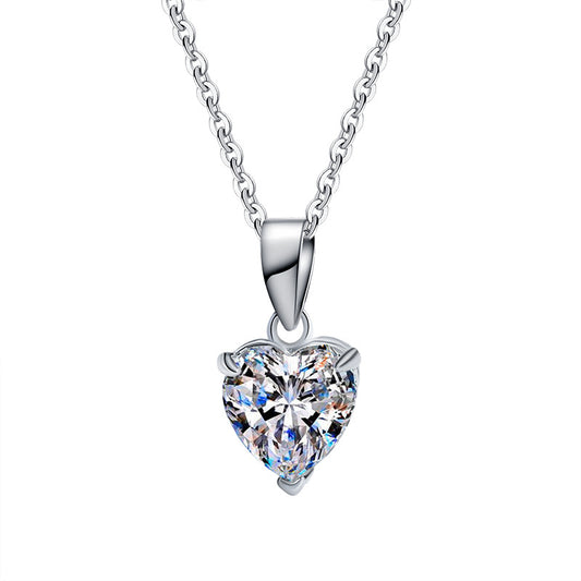 Cross-border hot selling S925Sterling Silver Moissanite Pendant Heart Necklace for Women European and American Simple Collarbone Chain Factory Wholesale