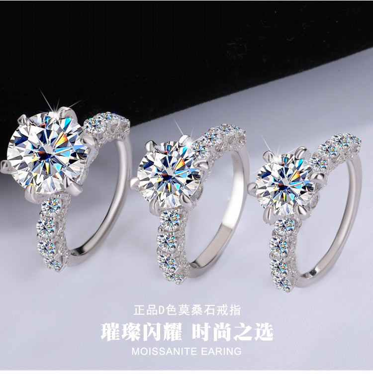 S925Silver Luxury Inlaid Moissanite White Moonlight Ring Light Luxury Exquisite Fashion High-end Goddess Style Women's Ring Factory Wholesale