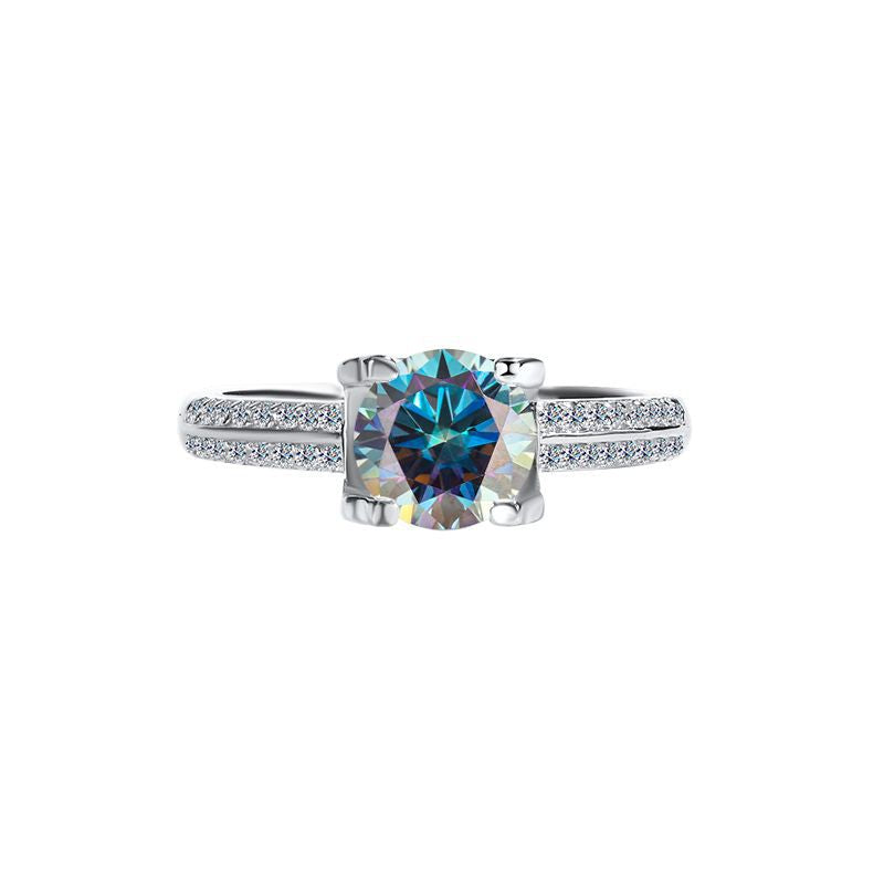 Cross-Border Genuine Four-Claw Double Row Bull Head Style Ring for Women, Pure Silver Moissanite Simulated Diamond Couple Ring, Wedding Ring for Women