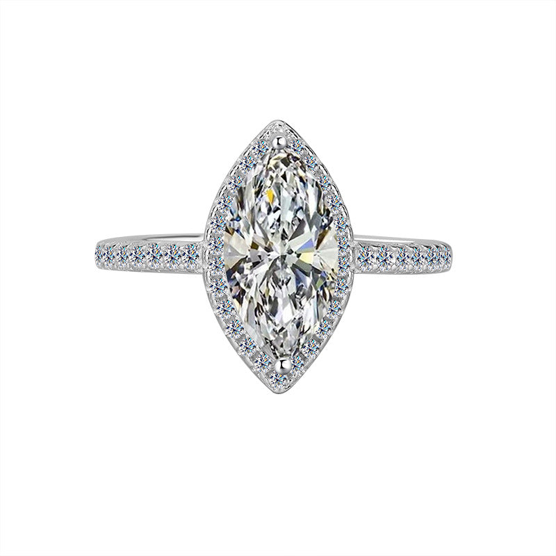 Best seller in europe and america S925Sterling Silver Moissanite Horse Eye Ring for Women Irregular Moissanite Diamond Ring Women's Ring Cross-Border Wholesale