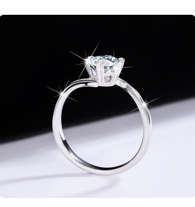 s925Sterling Silver Moissanite Ring Twisted Arm Snowflake Ring Six-Prong Classic Crown Moissanite Women's Ring Factory Direct Sale