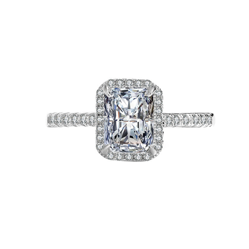 Amazon eBay Cross-Border Dropshipping Emerald Cut Irregular Shape Women's Sterling Silver Moissanite Closed Ring Factory Direct Sale