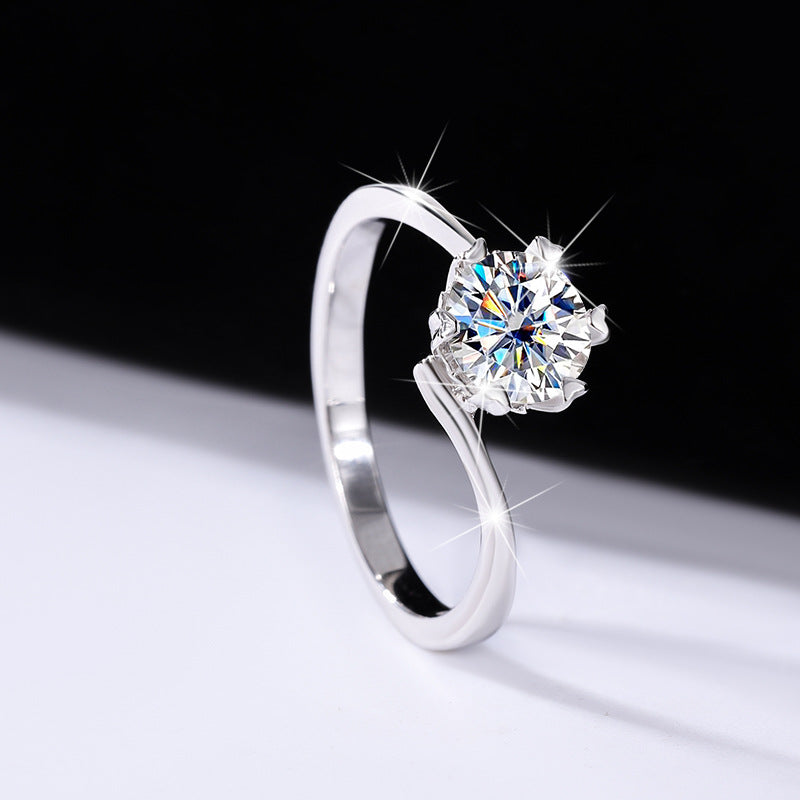 s925Sterling Silver Moissanite Ring Twisted Arm Snowflake Ring Six-Prong Classic Crown Moissanite Women's Ring Factory Direct Sale