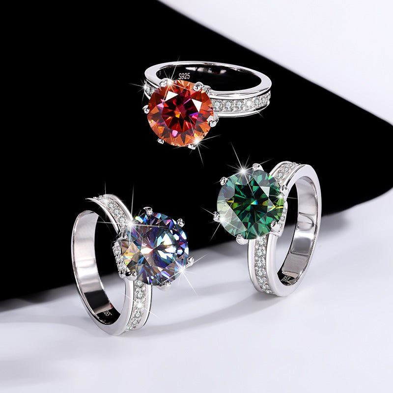 Cross-Border S925Silver Color Moissanite High Crown Queen Female Ring White Gold Diamond Simulation Proposal Wedding Diamond Ring