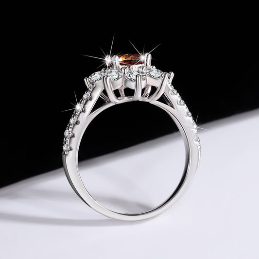 S925Sterling Silver Colorful Moissanite Ring for Women Sunflower Flower Diamond Ring TikTok Live Streaming Source Dropshipping