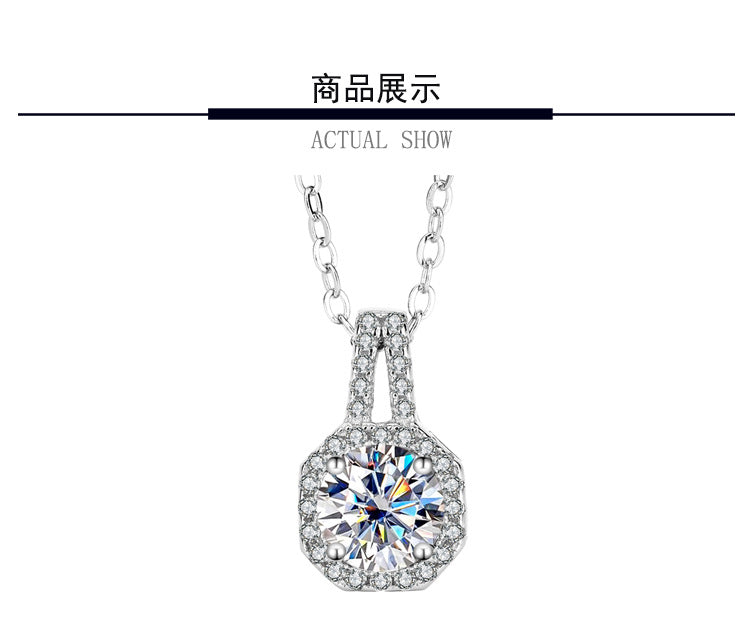 s925Sterling Silver1Clamoissanite Pendant Necklace Silver Pendant Women's Style T Home Square Diamond Pendant Jewelry Live Wholesale
