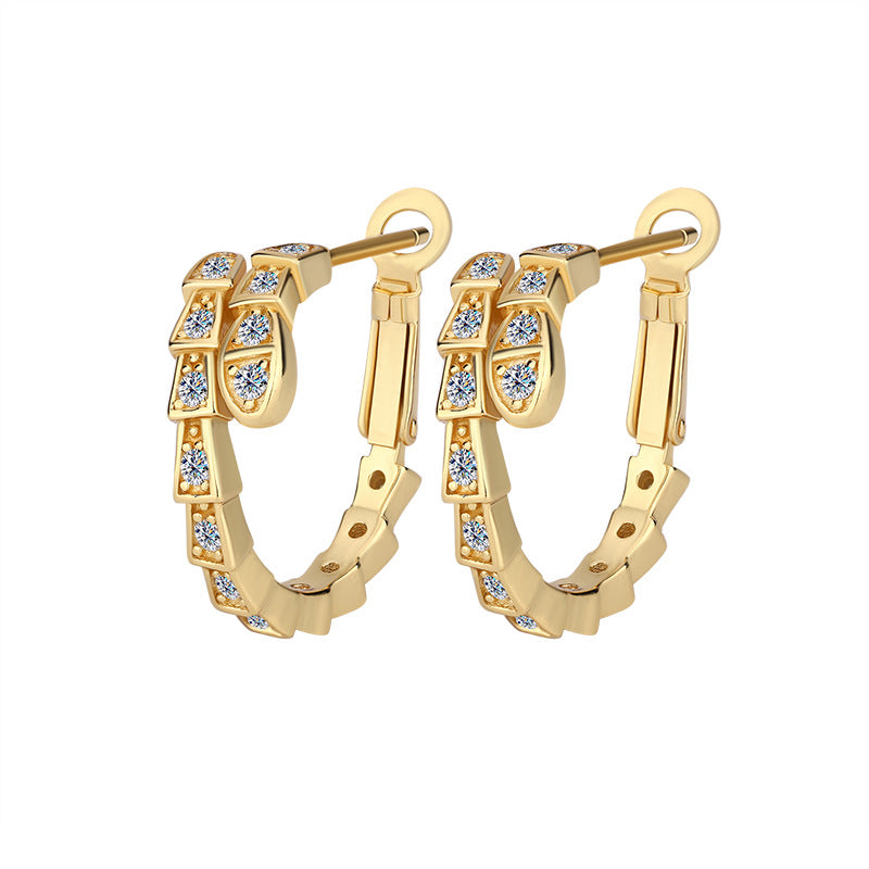 Cross-Border Europe and America S925Pure Silver Full Moissanite Full Diamond Snake-shaped Earrings Female Moissanite Stone fashion High-end Sense Factory Wholesale