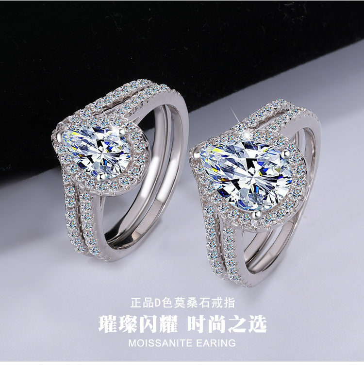 Exclusive for cross-border S925Sterling Silver Moissanite Water Drop Set Ring Luxury Inlaid Ring Women's Set European and American Fashion Stacking Women's Ring