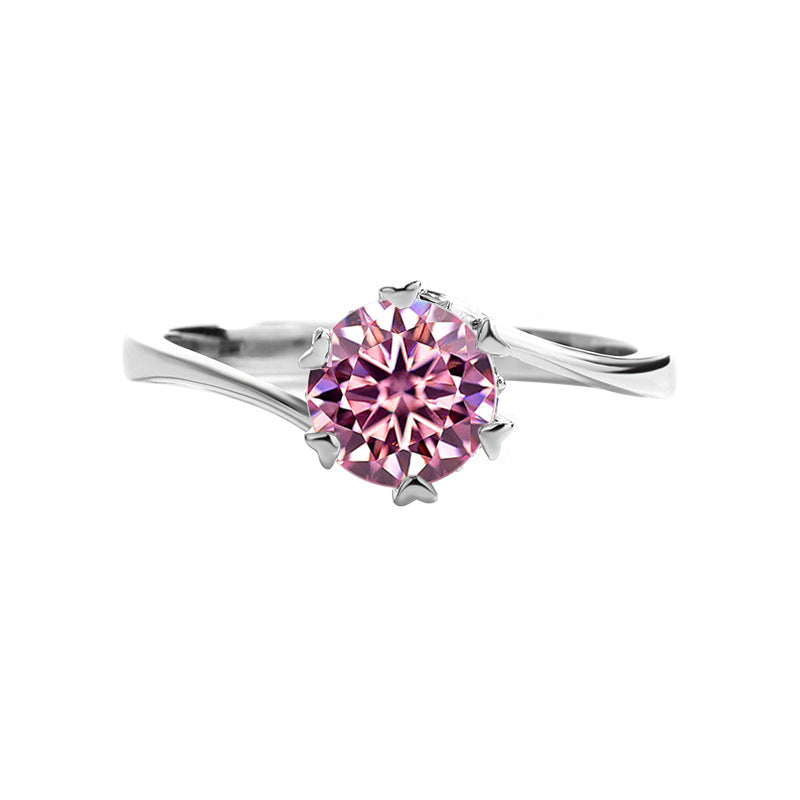 s925Sterling Silver Moissanite Ring Twisted Arm Snowflake Ring Six-Prong Classic Crown Moissanite Women's Ring Factory Direct Sale