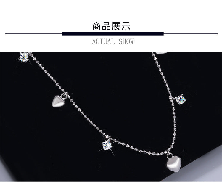 S925Pure Silver Heart Tassel Dynamic Moissanite Necklace Light Luxury High-End Fairy Style Collarbone Chain Factory Wholesale
