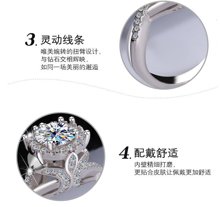 Europe and America Cross Border Hot Sale S925Pure Silver Royal Estate Moissanite Heavy Craft Luxurious Setting Women's Ring High-end Diamond Ring Wholesale