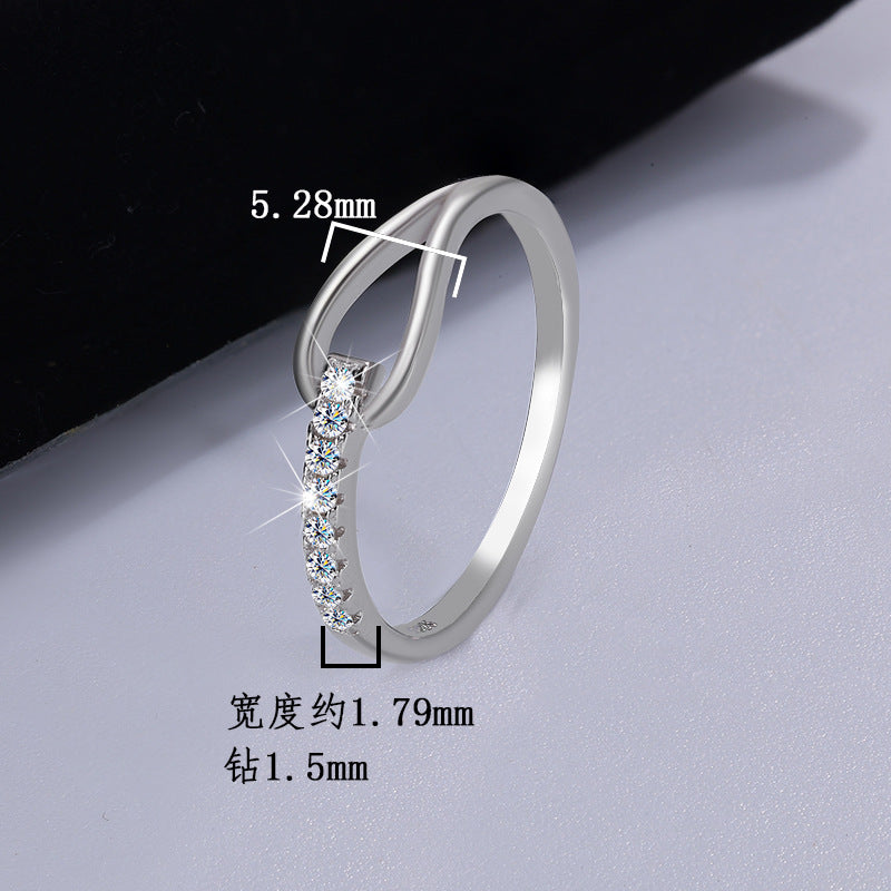 S925Silver Moissanite Heart-to-Heart Ring Korean Version Simple Row Diamond Internet Celebrity Niche Design Ring Cross-Border Wholesale