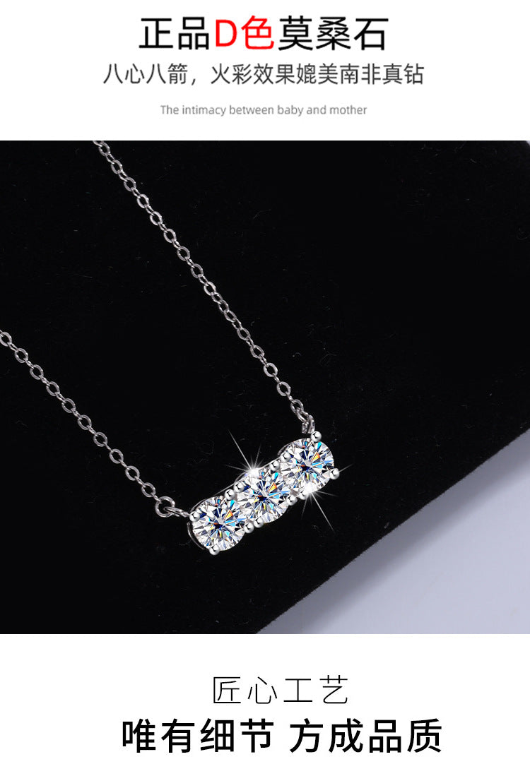 Europe and America S925Silver Sansheng Stone Pendant Moissanite Full Diamond Necklace for Women Light Luxury Simple Moissanite Collarbone Chain Wholesale