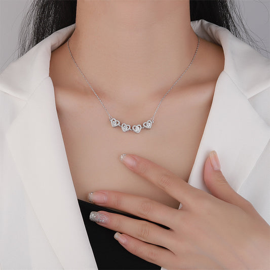 Cross-border Exclusive Pure Silver S925Four-leaf Clover Necklace for Women, Light Luxury Moissanite Diamond Collarbone Chain, Flower-shaped Pendant Wholesale