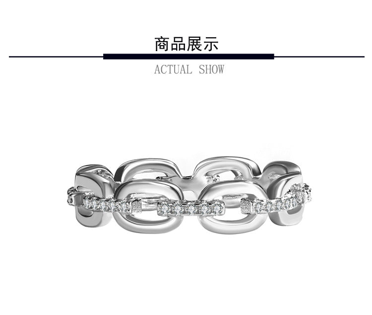 Cross-Border Europe and America s925Sterling Silver Moissanite Ring for Women, Diamond-Studded Index Finger Ring, Elegant Internet Celebrity Style ins Wholesale Silver Rings