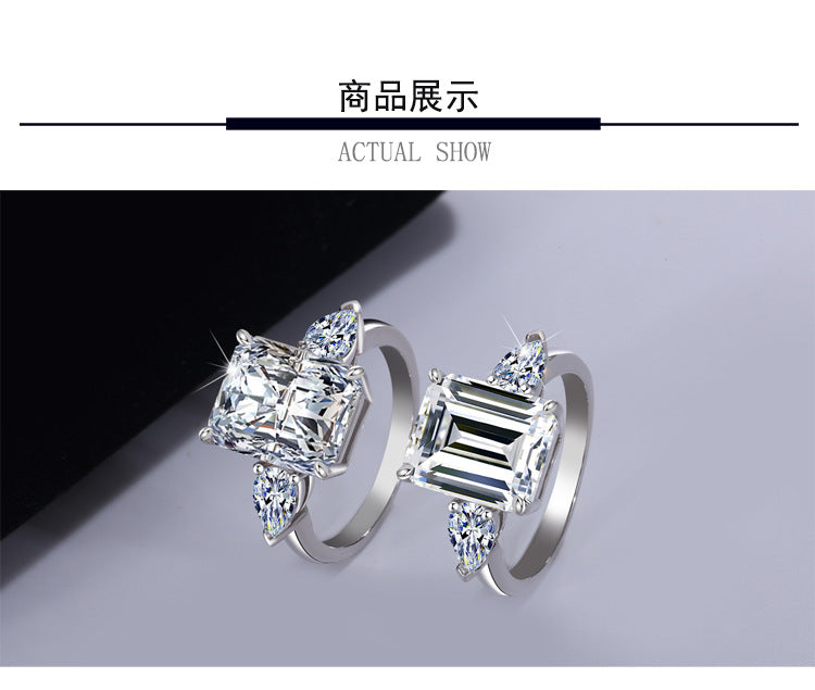 S925Silver Moissanite Ring5Carat Rectangular Emerald Cut Radiant Cut Luxury Inlaid Irregular Diamond Women's Ring Wholesale