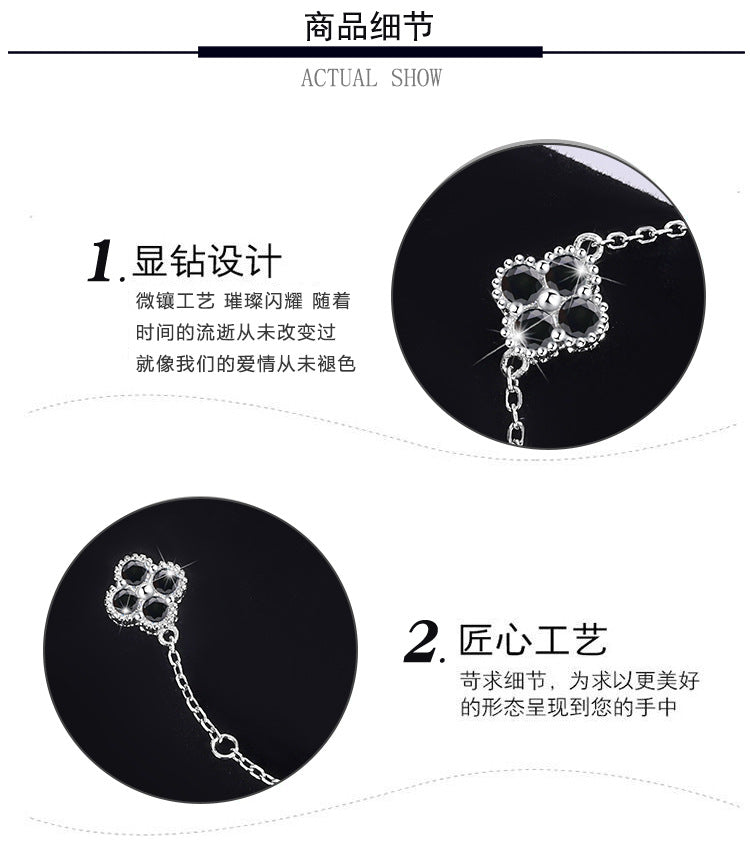 Cross-Border S925Silver Black Moissanite Four-leaf Clover Bracelet Moissanite Simple High-end Women's Bracelet Factory Direct Sale