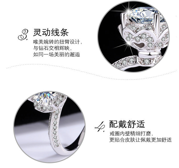 925Pure Moissanite Silver Moissanite Diamond Handheld Flower Women's Ring Rose Fashion Classic Jewelry Manufacturer Wholesale