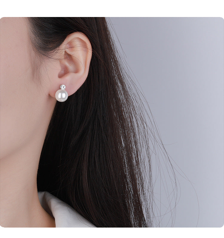 Cross-Border S925Silver Four-Prong Moissanite Inlaid Pearl Earrings Pearl Jewelry Internet Celebrity Fashion Versatile Earrings for Women