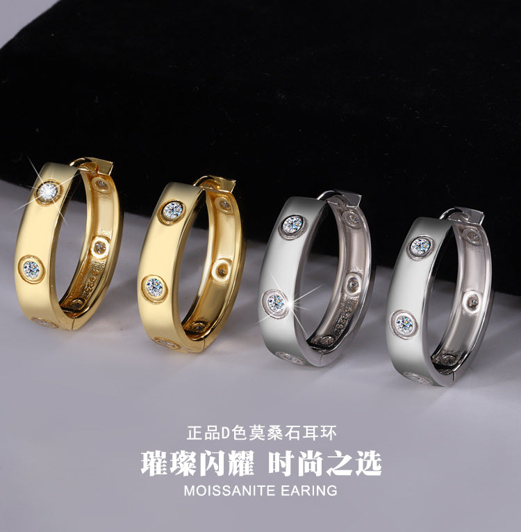 Cross-border hot selling S925Silver Moissanite Simple6Fashion High-End Women's Earrings Full Diamond Moissanite Ear Jewelry Wholesale