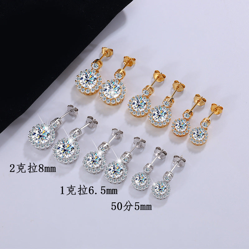 Cross-Border Wholesale S925Sterling Silver Moissanite Round Stud Earrings Simple Elegant High-end Earrings Moissanite Jewelry Live Streaming