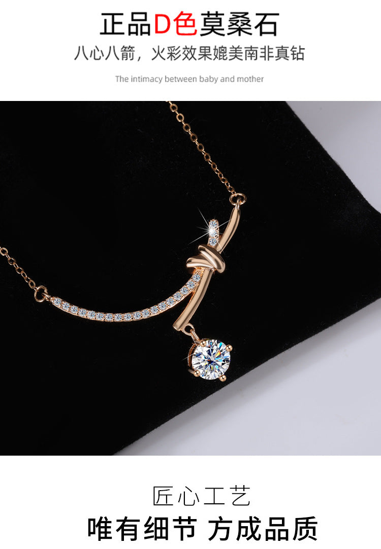 Amazon S925Silver Bowknot Smiley Moissanite Pendant Light Luxury High-end Feel Foreign Trade Collarbone Chain Factory Wholesale