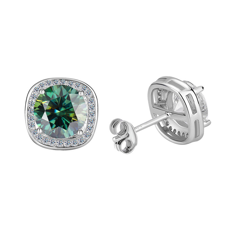 Factory direct sales S925Pure Silver Luxury Square Bag Earrings for Women Moissanite Earrings Elegant High-end Moissanite Stud Earrings
