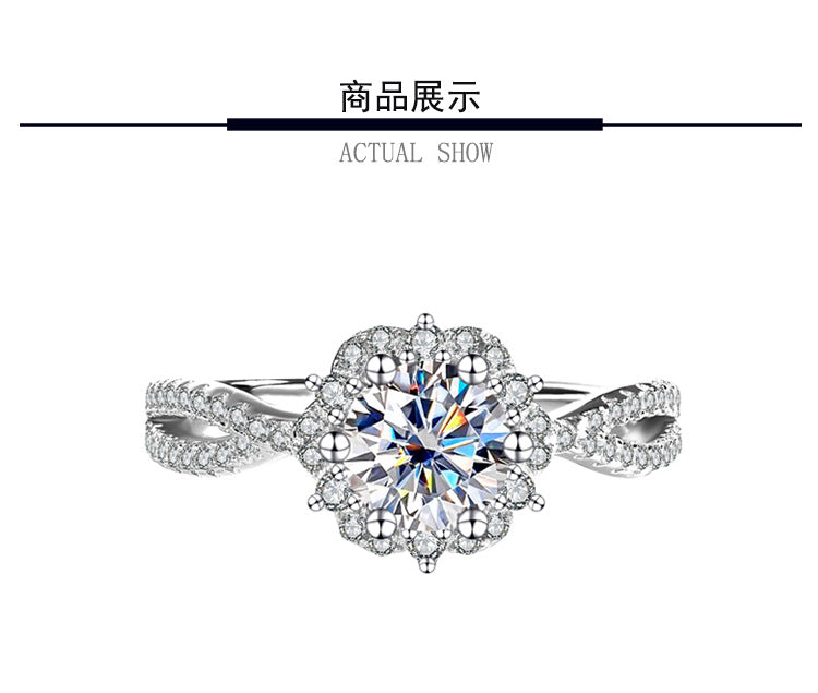 Cross-Border S925Sterling Silver Princess Elsa One Carat D Moissanite Diamond Ring for Women, Internet Celebrity Versatile Jewelry Wholesale