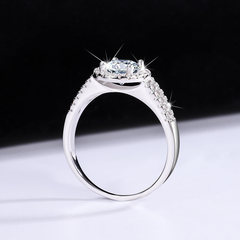 S925Sterling Silver Moissanite Round Bag Ring for Women, One Carat Fashion Classic Ring, Live Streaming Source