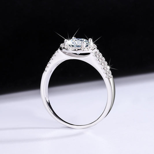 S925Sterling Silver Moissanite Round Bag Ring for Women, One Carat Fashion Classic Ring, Live Streaming Source