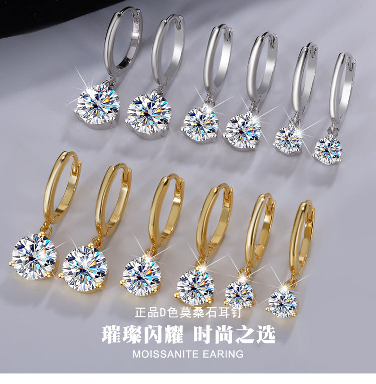 Best seller in europe and america S925Sterling Silver Three-Claw Earrings Moissanite Fashion Simple Earrings Moissanite Studs Factory Wholesale