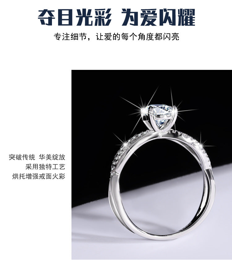 Pure Silver Genuine Moissanite Liu Shi Same Style Women's Diamond Ring1Carat Wedding Real Diamond Proposal Ring for Girlfriend