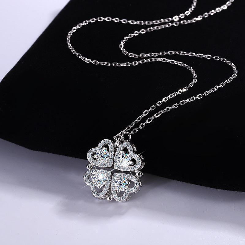 Cross-border Exclusive Pure Silver S925Four-leaf Clover Necklace for Women, Light Luxury Moissanite Diamond Collarbone Chain, Flower-shaped Pendant Wholesale