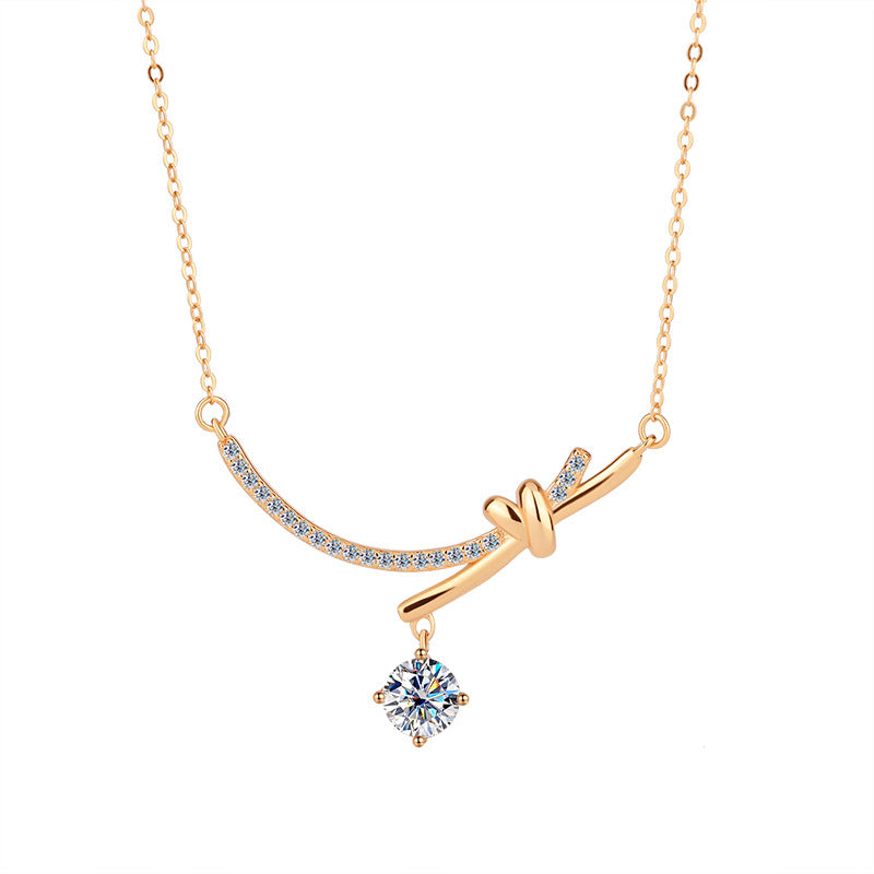 Amazon S925Silver Bowknot Smiley Moissanite Pendant Light Luxury High-end Feel Foreign Trade Collarbone Chain Factory Wholesale