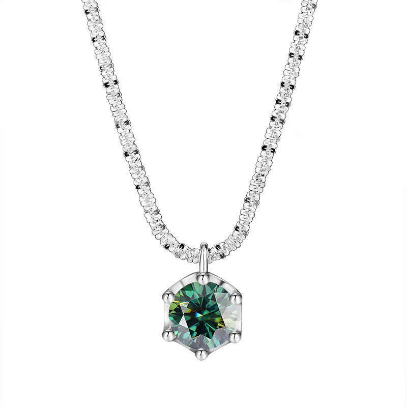 Cross-Border S925Pure Silver Sparkling Cauliflower Chain Moissanite Six-Claw Necklace for Women Niche Light Luxury Fashion Collarbone Chain