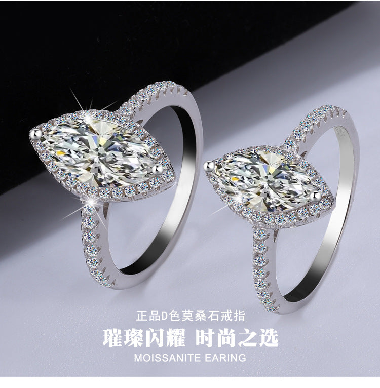 Best seller in europe and america S925Sterling Silver Moissanite Horse Eye Ring for Women Irregular Moissanite Diamond Ring Women's Ring Cross-Border Wholesale