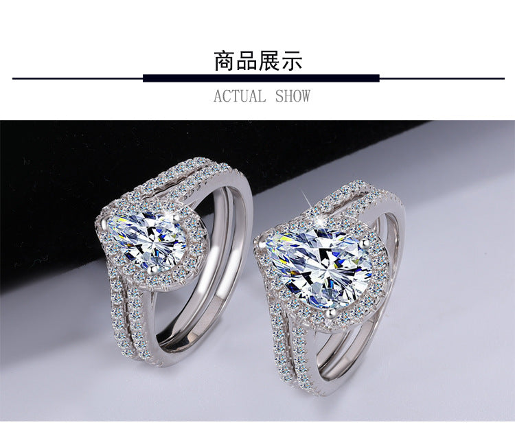 Exclusive for cross-border S925Sterling Silver Moissanite Water Drop Set Ring Luxury Inlaid Ring Women's Set European and American Fashion Stacking Women's Ring