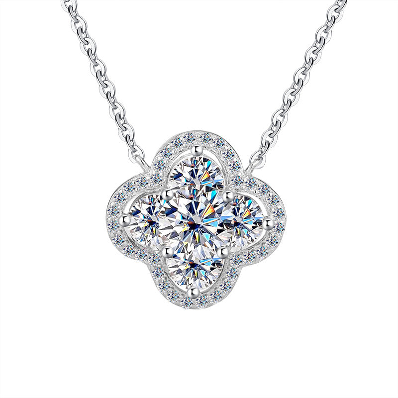 Cross-Border New Products S925Sterling Silver Moissanite Lucky Clover Necklace for Women Moissanite Full Diamond Collarbone Chain Factory Wholesale