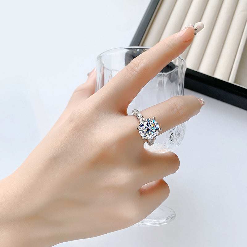 S925Silver Luxury Inlaid Moissanite White Moonlight Ring Light Luxury Exquisite Fashion High-end Goddess Style Women's Ring Factory Wholesale
