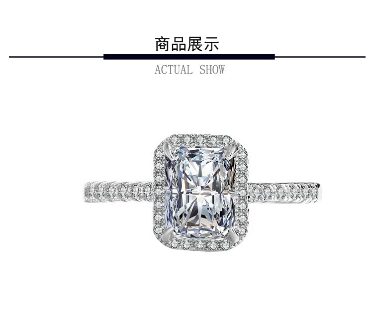Amazon eBay Cross-Border Dropshipping Emerald Cut Irregular Shape Women's Sterling Silver Moissanite Closed Ring Factory Direct Sale