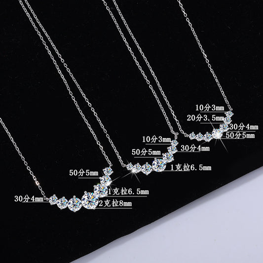 S925Pure Silver Smiling Seven Princess Moissanite Necklace High-end Versatile Collarbone Chain Moissanite Pendant Wholesale