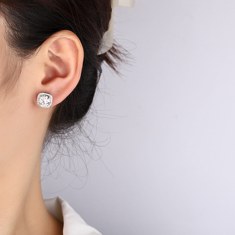 Factory direct sales S925Pure Silver Luxury Square Bag Earrings for Women Moissanite Earrings Elegant High-end Moissanite Stud Earrings