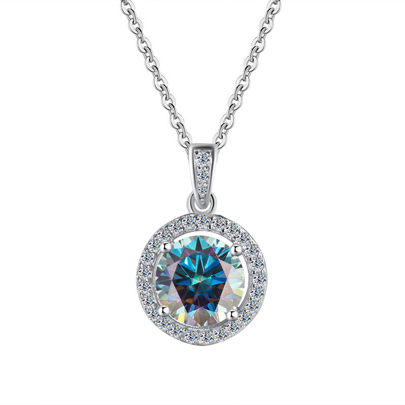 Cross-Border S925Sterling Silver Four-Claw Round Bag Necklace for Women, Moissanite Necklace Pendant, High-End Sweater Chain, Factory Wholesale