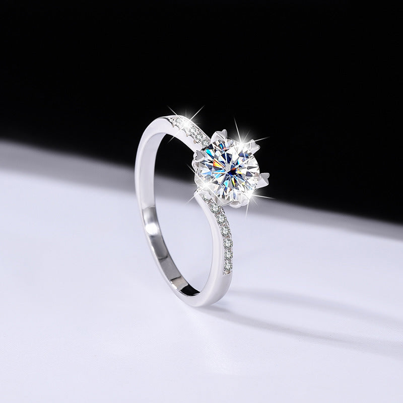 s925Sterling Silver Ring Twisted Arm Snowflake Moissanite High-end Fashion Women's Cross-border E-commerce Diamond Wholesale