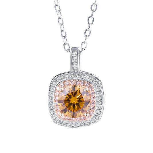 Exclusive for cross-border S925Sterling Silver Square Pendant Necklace for Women with Micro Pave Moissanite Diamond Pendant Clavicle Chain Wholesale for Live Streaming