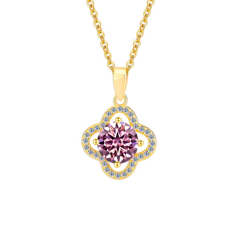 S925Sterling Silver Moissanite Four-Leaf Clover Necklace Flower Pendant Fashion High-End Moissanite Collarbone Chain Factory Wholesale