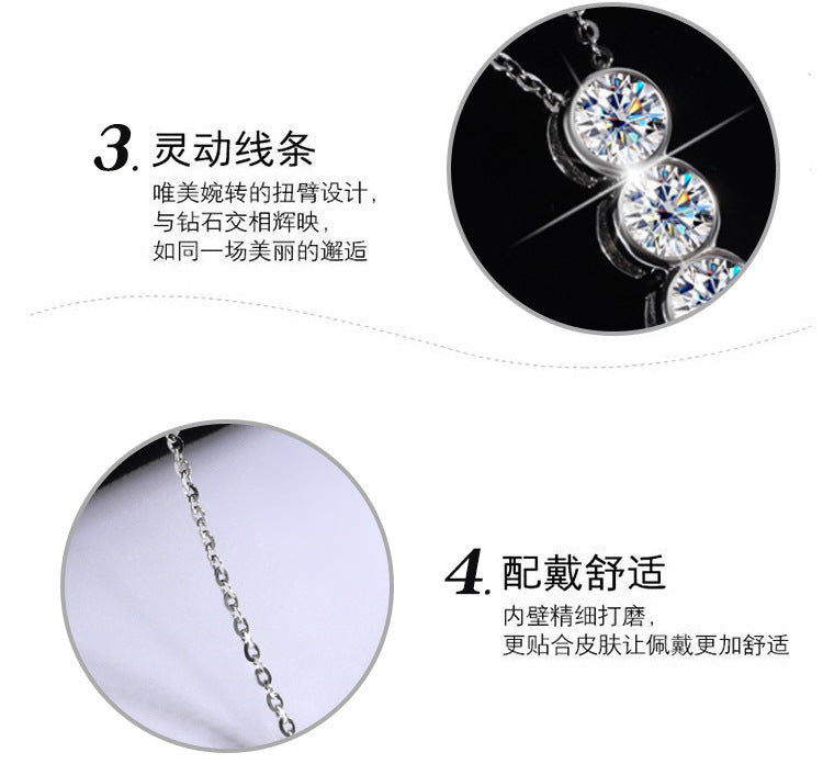 Cross-Border S925Pure Silver Tassel Necklace for Women with Moissanite Diamond Pendant, Simple and Luxurious Versatile Collarbone Chain, Wholesale from Manufacturer