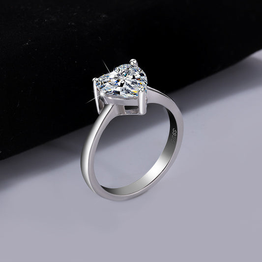Cross-Border Direct Sales S925Sterling Silver Heart Moissanite Ring Fashion Classic Heart-Shaped Moissanite Women's Ring Factory Wholesale