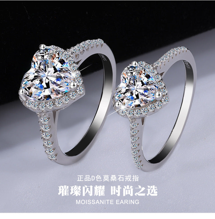 Cross-border hot selling S925Sterling Silver Irregular Moissanite Heart Ring for Women Moissanite Diamond Heart-shaped Ring Wholesale from Factory